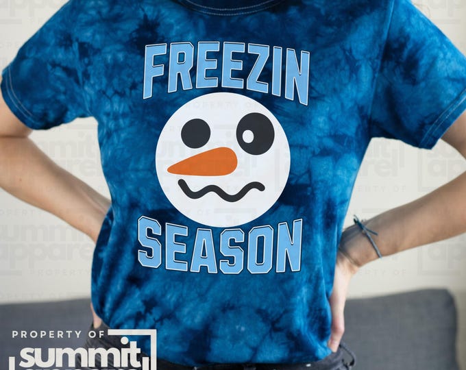 Freezin Season Snowman Tie-Dye Tee | Blue Crystal Ice Winter Shirt