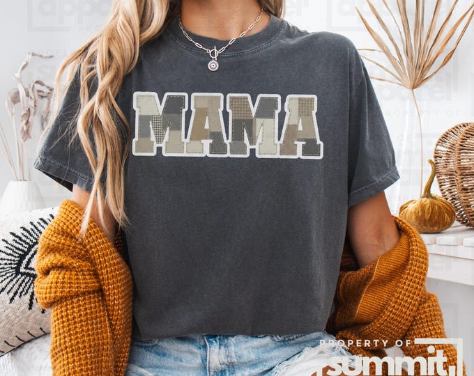 Comfort Colors Patchwork Mama T-Shirt, Garment Dyed Cotton Tee