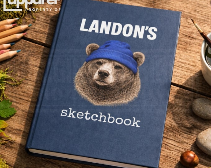 Personalized Kids Sketchbook, Bear Art, Blank Page Journal