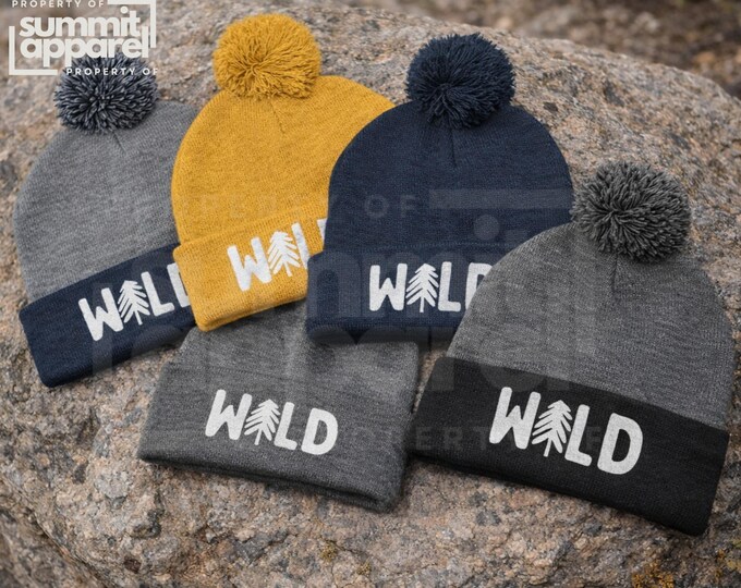 Wild Tree Pom-Pom Knit Cap | Embroidered Winter Beanie