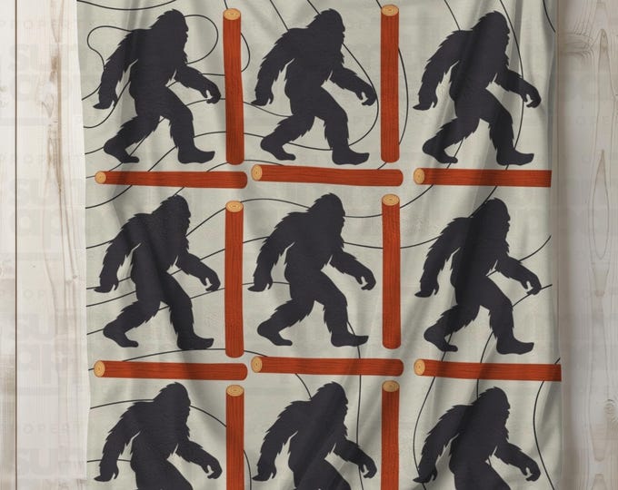 Bigfoot Tic Tac Toe Game Blanket, Nature Blanket Gift, Park Lover Gift, Adventure Game Blanket for Families, Blanket Games for Kids