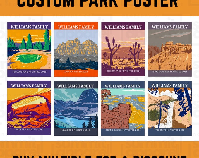 Personalized National Parks Poster, Custom Family Name & Date Visited, National Park Wall Art, Travel Memory Print, Park Collection Decor