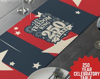4th of July 250 year celebration table runner, red and blue USA table runner for 4th of July, July BBQ table runner, July decor 250 years