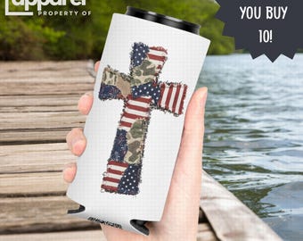 Chłodziarki na puszki na grilla z okazji 4 lipca, Chłodziarki na puszki hurtowo na grilla z okazji 4 lipca, dekoracje na imprezę z okazji 4 lipca, Chłodziarki na puszki z krzyżem na grilla w lipcu