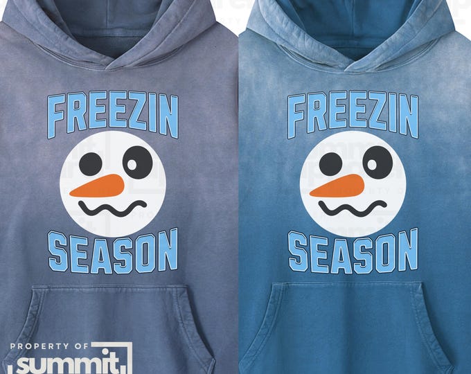 Unisex Heavyweight Cotton Hoodie, "Freezin Season" Snowman Graphic