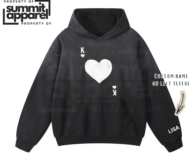 King of Hearts Personalized Heavyweight hoodie, Faded Ombre Hoodie