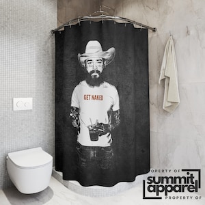 Post Malone &#39;Get Naked&#39; Shower Curtain: Humorous Bathroom Decor