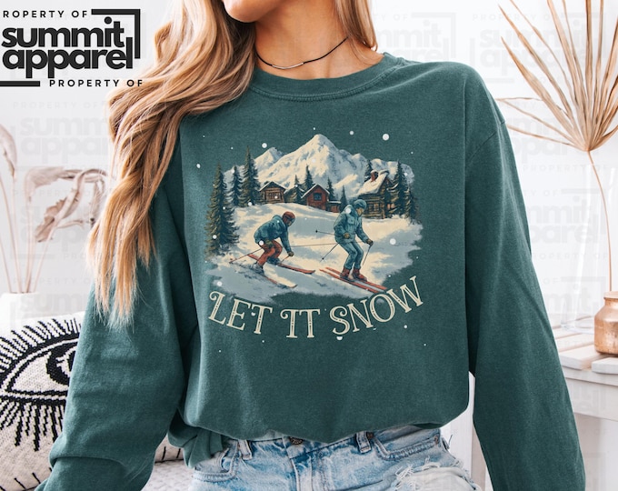 Vintage Skier Long Sleeve Shirt, Comfort Colors Cotton Tee