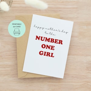 Biglietto d'auguri per la festa della mamma con numero uno stampabile, Rosie Blackpink Rose, download digitale immediato, biglietto d'auguri 5x7" con modello di busta A7