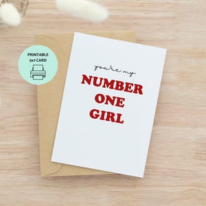 Tarjeta imprimible de Rosie, la chica número uno para San Valentín, Día de la Madre, descarga digital instantánea, tarjeta de felicitación de 13 x 18 cm con plantilla de sobre A7, hazlo tú mismo.