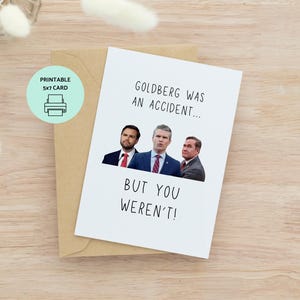 Tarjeta de cumpleaños con un accidente divertido, filtración de un chat clasificado republicano, tarjeta imprimible de 13 x 18 cm con plantilla de sobre A7, tarjeta de felicitación política