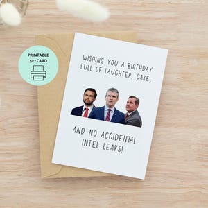 Divertida tarjeta de cumpleaños política, filtración de un chat clasificado republicano, tarjeta imprimible de 13 x 18 cm con plantilla de sobre A7, hazlo tú mismo, descarga digital
