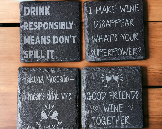 Funny Sarcastic Slate Coasters | Witty Drinkware Set | Humorous Home ...
