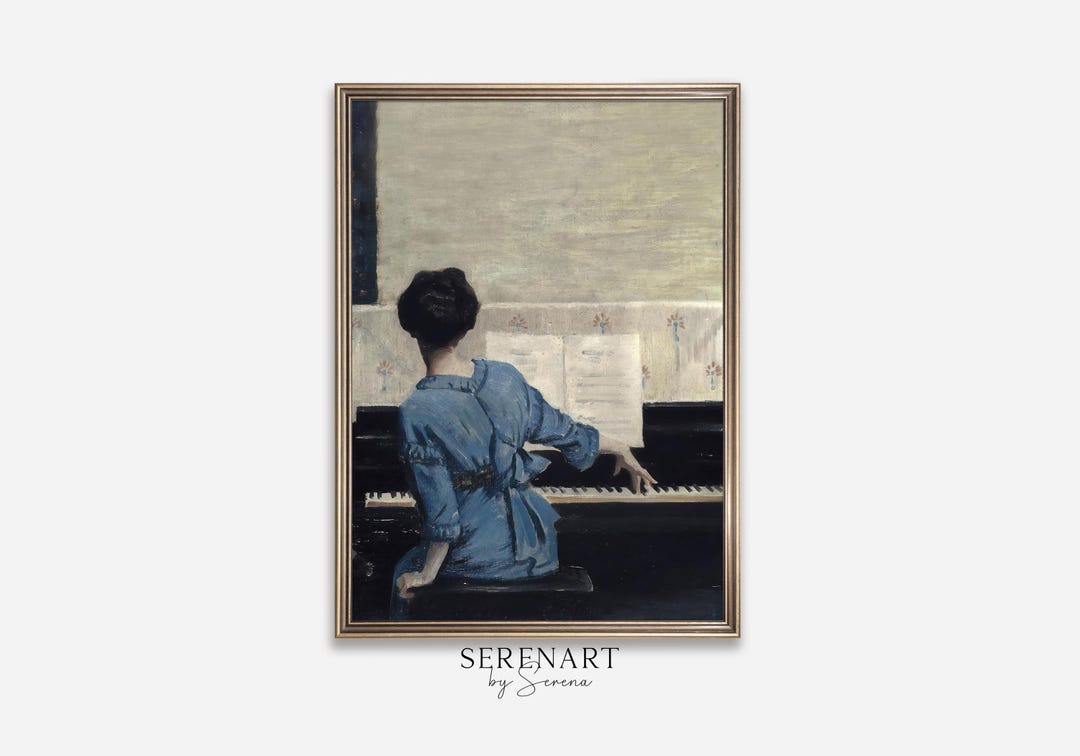 Vintage Woman Playing Piano Oil Painting: Rustic Musical Print (digital ...