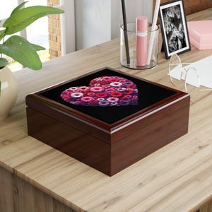 Floral Heart Jewelry Box, Jewelry Box, Organizer Case for Rings, Earrings, Bracelets, Trinkets, Wooden Keepsake, Decorative Gift Storage