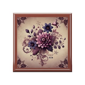 Floral Jewelry Box, Organizer Case for Rings, Earrings, Bracelets, Trinkets, Wooden Keepsake, Decorative Gift Storage Container