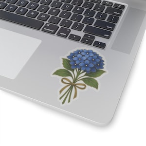 Adesivo fustellato con ortensia blu: decalcomania floreale per laptop, materiale per album di ritagli