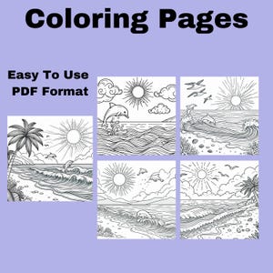 Ocean Coloring Pages: 5 Relaxing Beach Scenes (PDF) Digital Download