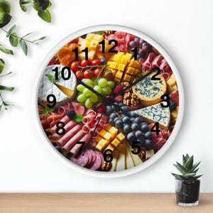 Cheese & Charcuterie Wall Clock, Perfect for Kitchen Decor, Foodie Gift, Dining Room Accent, Home Decor Idea, Gourmet Clock