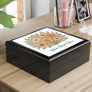 Floral Personalized Jewelry Box Decorative Box Custom Keepsake Storage Gift Jewelry Organizer Flower Decor