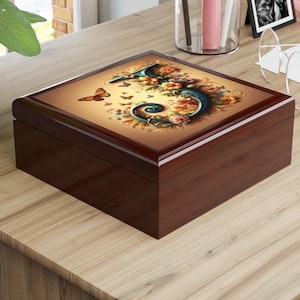 Decorative Box with Floral Monogram 'J' Design, Jewelry Box, Gift For Home, Keepsake Storage Box, Office Decorative Storage Box, Home Decor