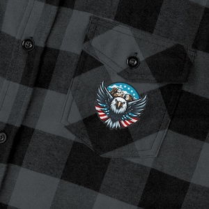 Cozy Patriotic Premium Flannel Shirt, Casual Wear, Outdoor Wear, Gift for Him, Gift for Veterans, Mens Shirt, Plaid Shirt, Camping Wear