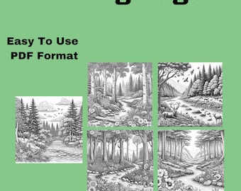 Forest Scenery Digital Coloring Pages, Family Time Activity, Stress Relief, Relaxation Activity, Digital Art Activity, Digital Art