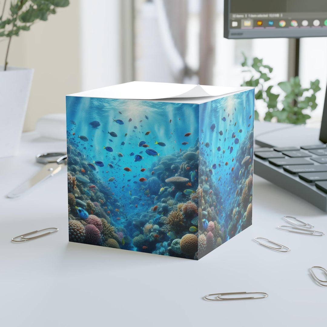 Underwater Scene Note Cube, Ocean Theme Notepad, Desk Decor, Beach ...