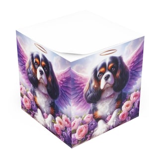 Ängel Cavalier King Charles Spaniel Note Cube: Blommig skrivbordsdekoration hundälskare present