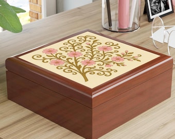 Floral Jewelry Box Cherry Blossom Design Decorative Box Trinket Organizer Gift Special Occasions, Home Decor, Elegant Storage