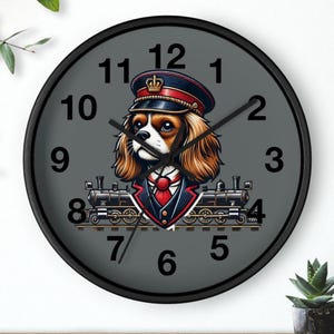 Vintage Train Dog Wall Clock, Charming Pet Decor, Animal Lover Gift, Kids Room Wall Art, Unique Home Clock