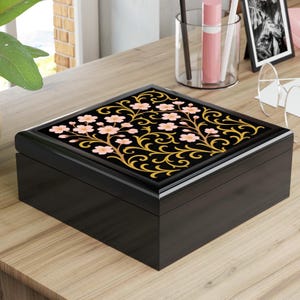 Floral Botanical Cherry Blossom Decorative Box or Jewelry Box Gift Storage for Rings and Necklaces Home Décor Item Storage Box Keepsake