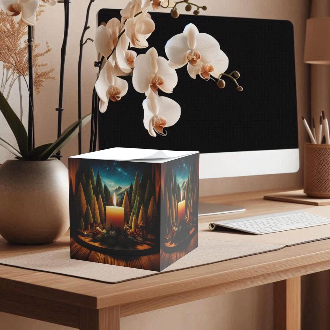 Cozy Candle 700 Page Note Cube, Rustic Forest Memo Pad, Office Desk ...