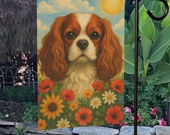 Charmante tuinbanner Cavalier King Charles Spaniel Floral Home Outdoor Flag Decor