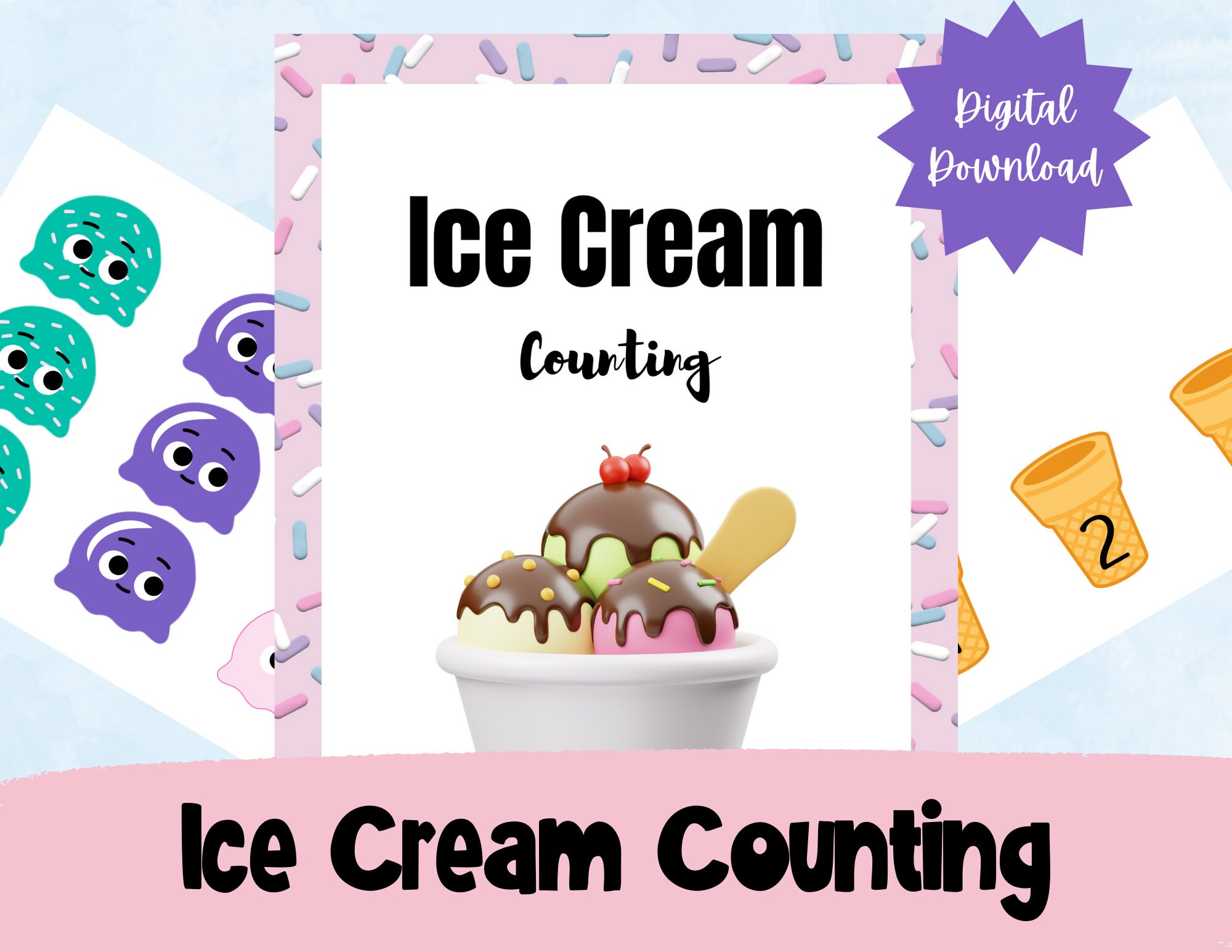 Ice Cream Counting Worksheet: Preschool Printable (PDF) - Etsy