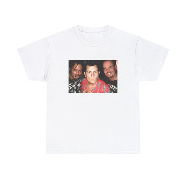 Camiseta de fiesta de Charlie Sheen, Johnny Depp y Kevin Dillon