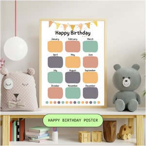 Cartel de cumpleaños en el aula / Diseño editable y divertido/Celebradores de cumpleaños de clase/Calendario de cumpleaños/Cumpleaños de estudiantes/Cumpleaños digital imprimible