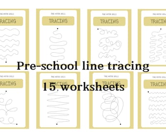 Pratica di ricalco, fogli di lavoro di pre-scrittura, tracciamento di linee, bambini piccoli, scuola materna, pratica di scrittura a mano, libro occupato, 15 fogli stampabili