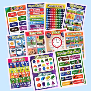 Carteles educativos imprimibles para niños - Conjunto de 11 carteles en inglés / Carteles de aprendizaje de inglés imprimibles / carteles para el aula