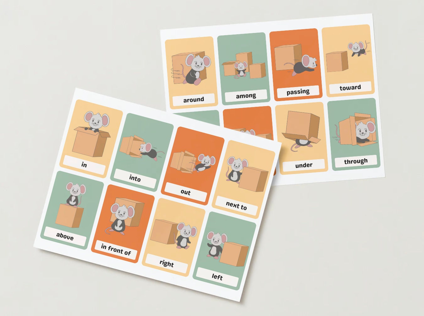 Preposition Flash Cards and Charts - 16 Flash Cards + 2 Big Preposition ...