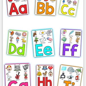 Alfabetletterkaarten: educatieve flashcards van A tot Z met zes startwoorden - digitale download/educatieve flashcards/flashcards van A tot Z