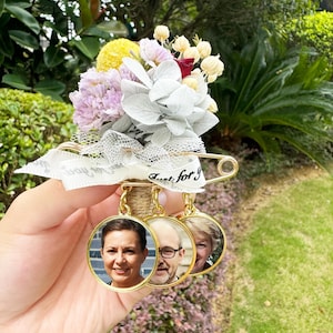 Personalized Bridal Bouquet Charm dangle set,Custom Memorial Photo Lapel Pin,For 1,2 or 3 charms with picture,Custom Photo Boutonniere Charm