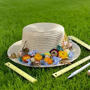 Custom Floppy Beach hats,Handmade Flower Straw Hat,Summer Beach Flower Straw Hat with Wide Brim,Floral Tea Party Hat,Back to School Gift