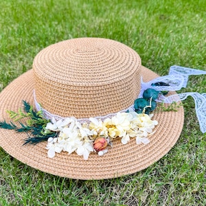 Custom Women Summer Floral Straw Fedora | Holiday Beach Hat | Flower Sun Hat | Palm Beach hat | Beach Women Summer Hat | Garden Party Hat