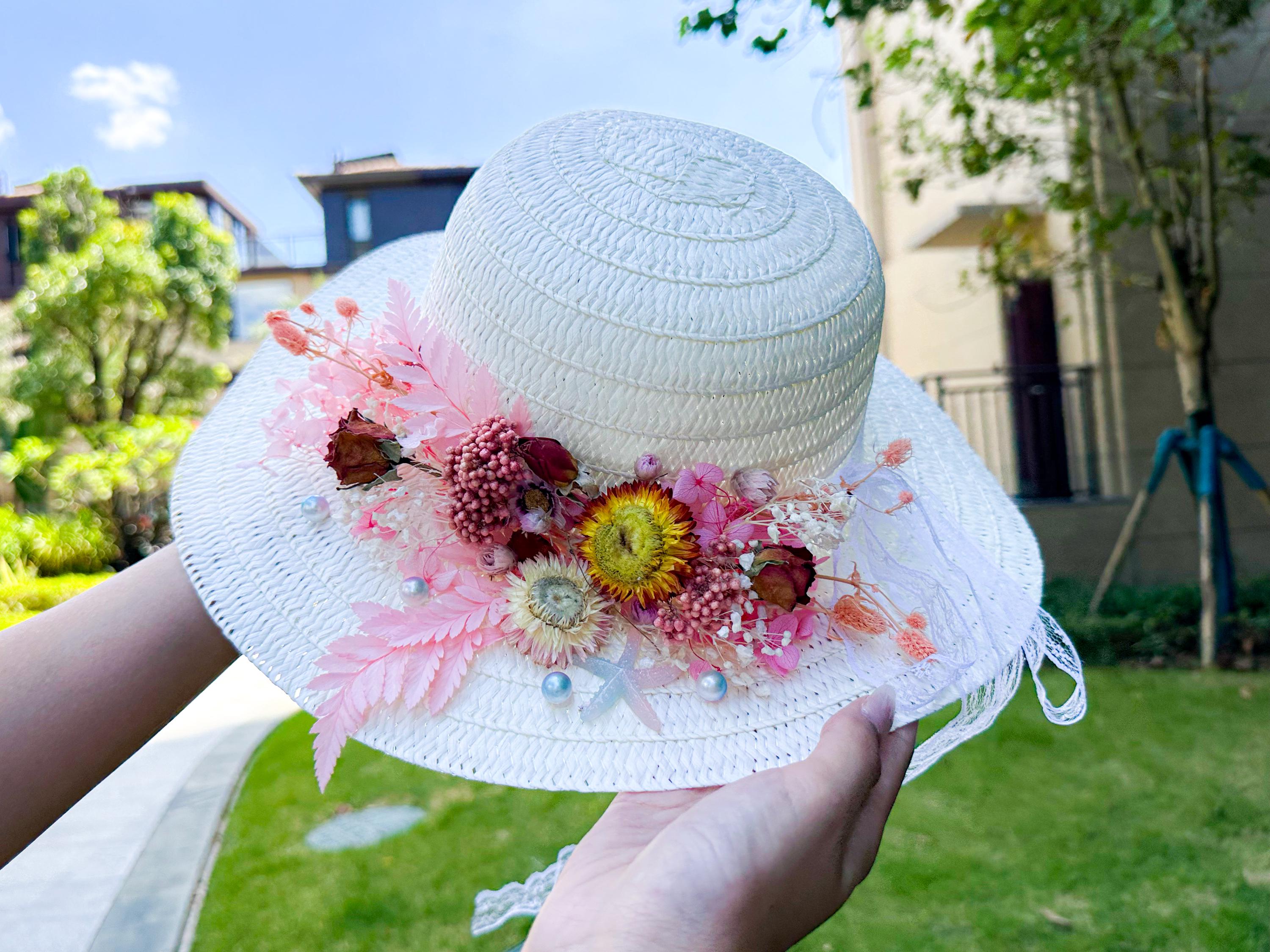 Toddler Dried Flower Straw Hat, Handmade Summer Hat,toddler Sun Hat