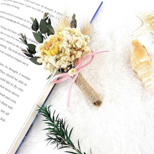 Wedding Dried Flower Corsage,Rustic Wedding Pin,Handcrafted Dried Flower Pin for Groom,Unique Men&#39;s Wedding Brooch