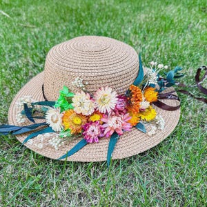 Handmade Flower Straw Hat,Floral Summer Hat,Beach Fashion Hat,Garden Party Hat,Beach Women Summer Hat,Floral Straw Hat,Holiday Beach Hat