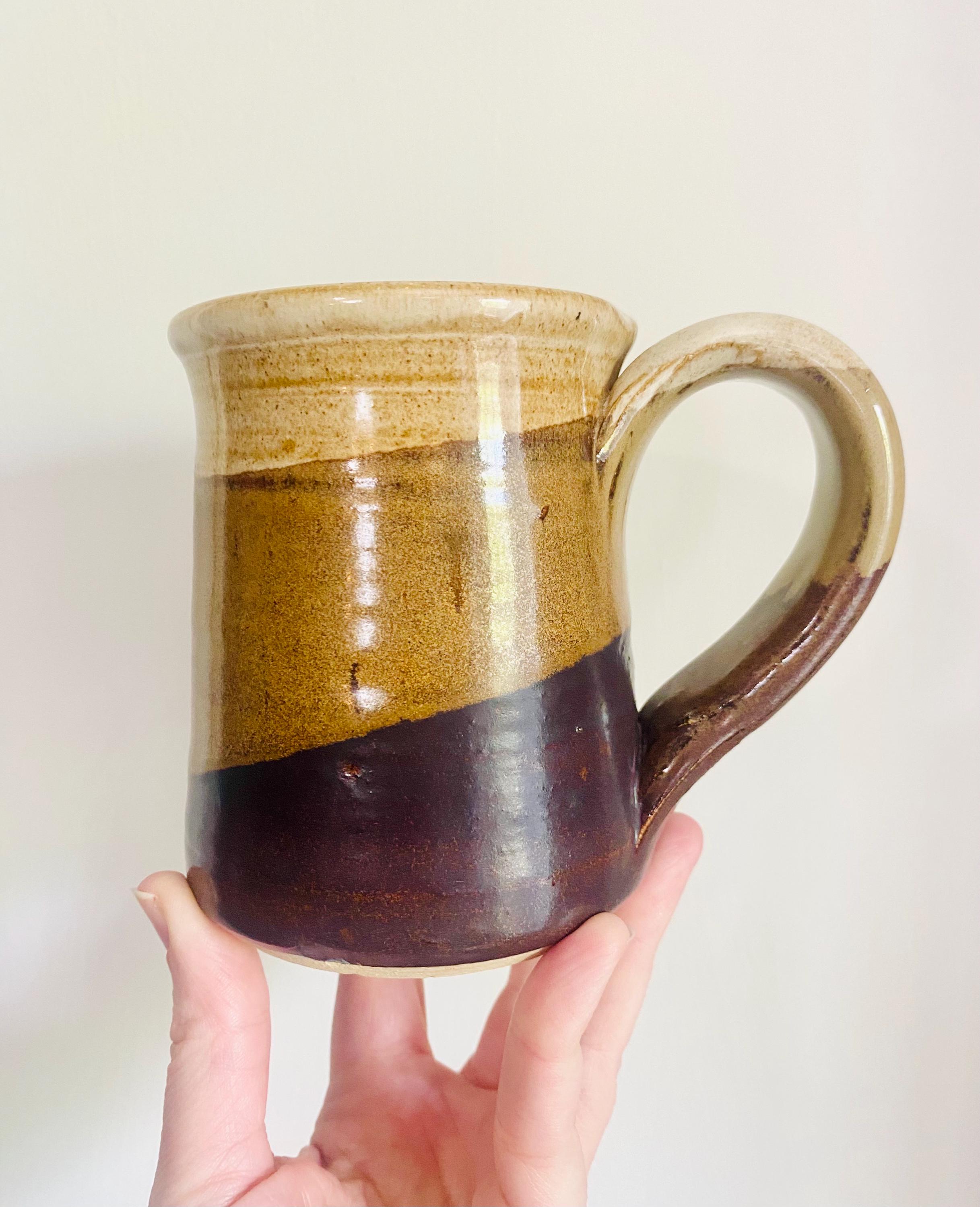 Handmade Studio Pottery Mug – Three-Tone Glaze Rustic Ceramic Cup