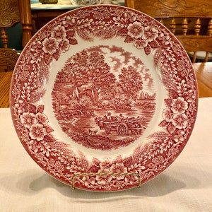 Ironstone Red Transferware Staffordshire English 10" Plate The Constable Series