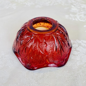 Vintage Indiana Glass Ruby Red Fairy Lamp Dome – Replacement Top Only – Pebble Leaf Cabbage Pattern – Mid Century Glass